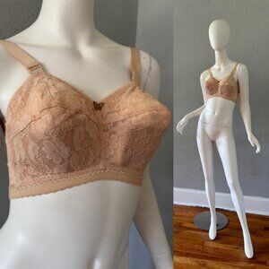 Vintage Beige Nude Lace LADY CAMEO Pin Up Bullet Bra 30FF